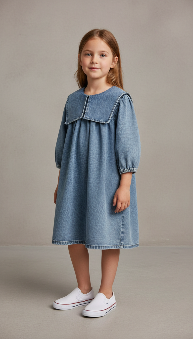 Oversized Collar Denim Dress