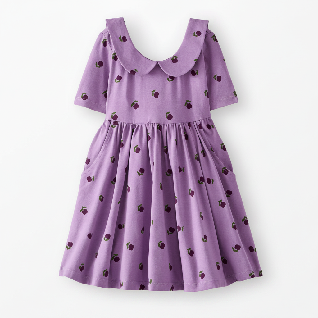 Hanna Andersson Collared Skater Dress with Pockets - Apples on Powder Purple