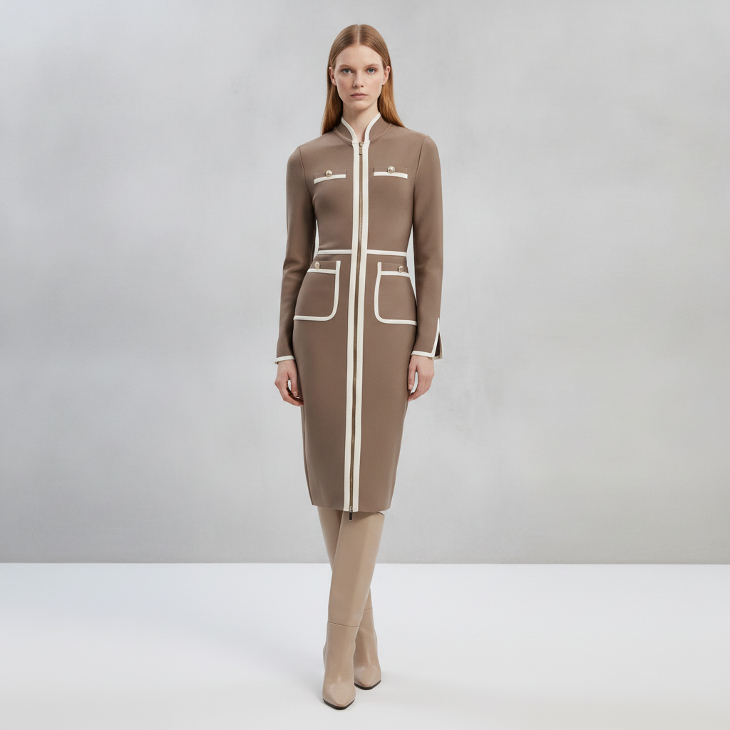 Bandage Military Piping Midi Dress