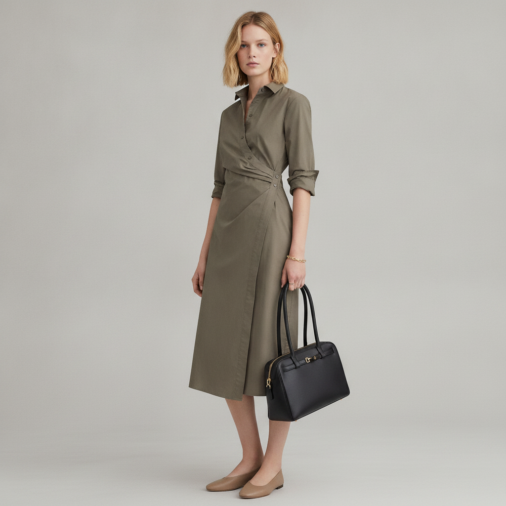 Poplin Twist Midi Shirtdress