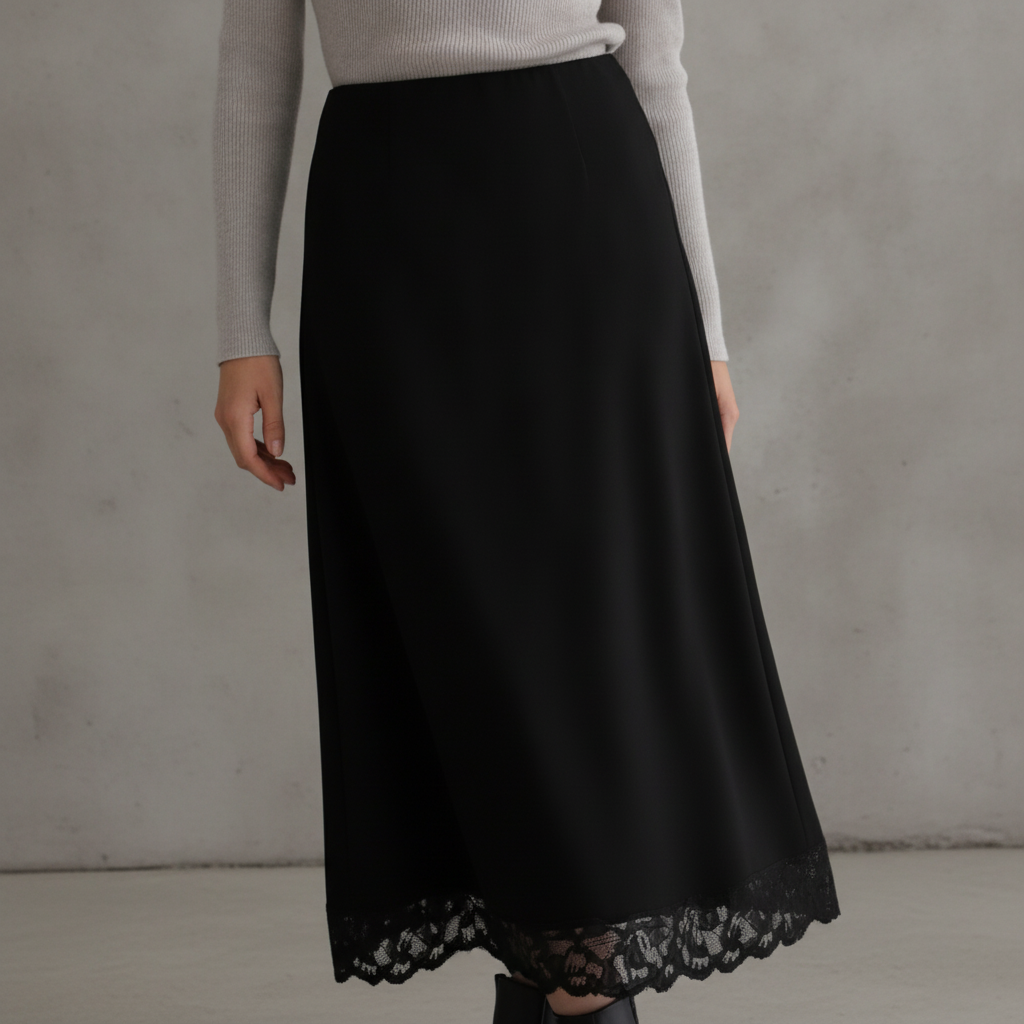 Leyajedol Satin Lace-Trim Half Slip Skirt — Floral Black