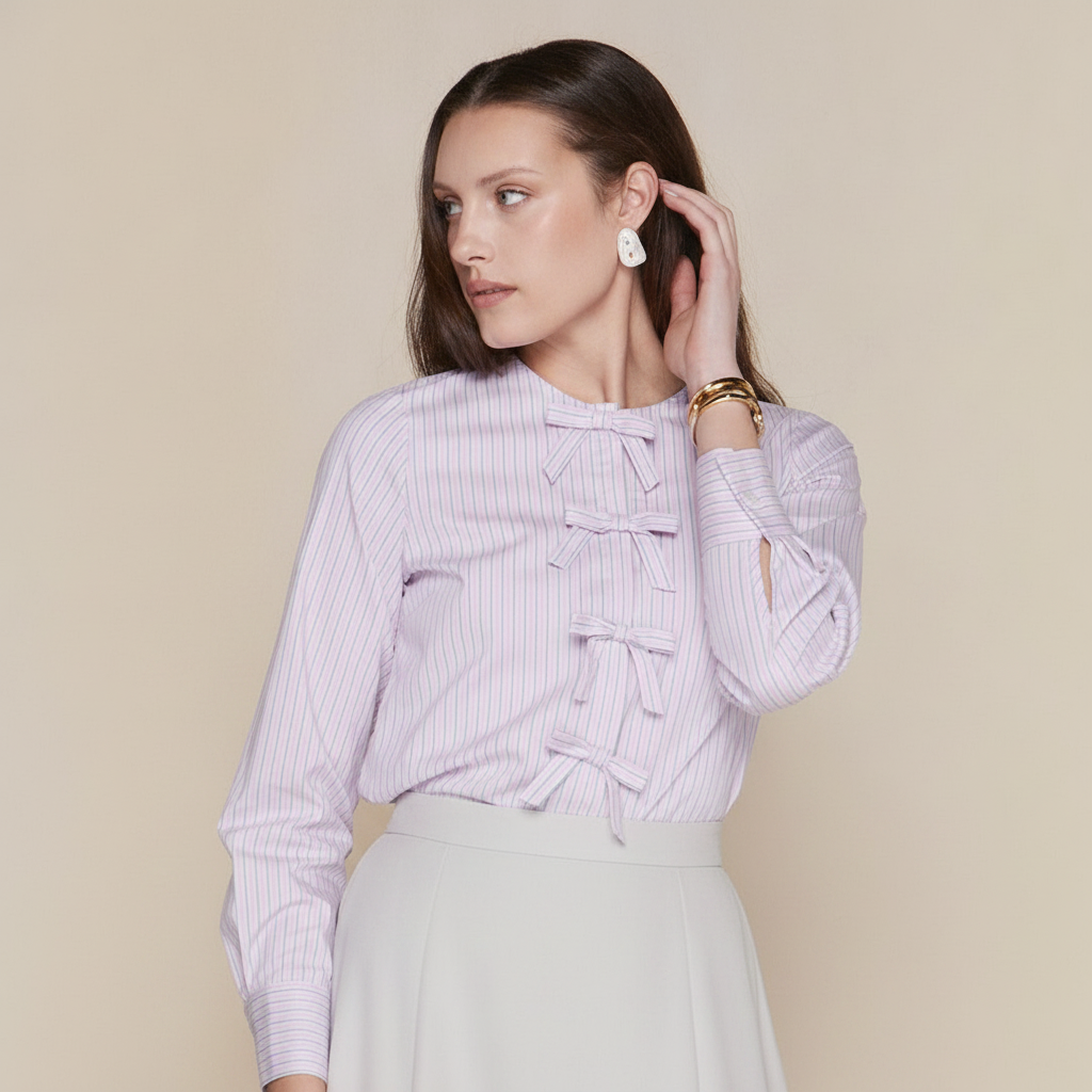 Moorea Blouse in Blush Stripe