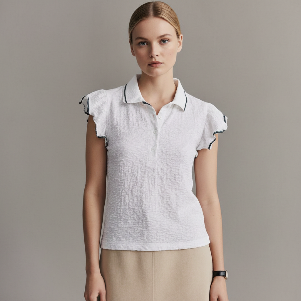 Maeve Flutter-Sleeve Polo Top