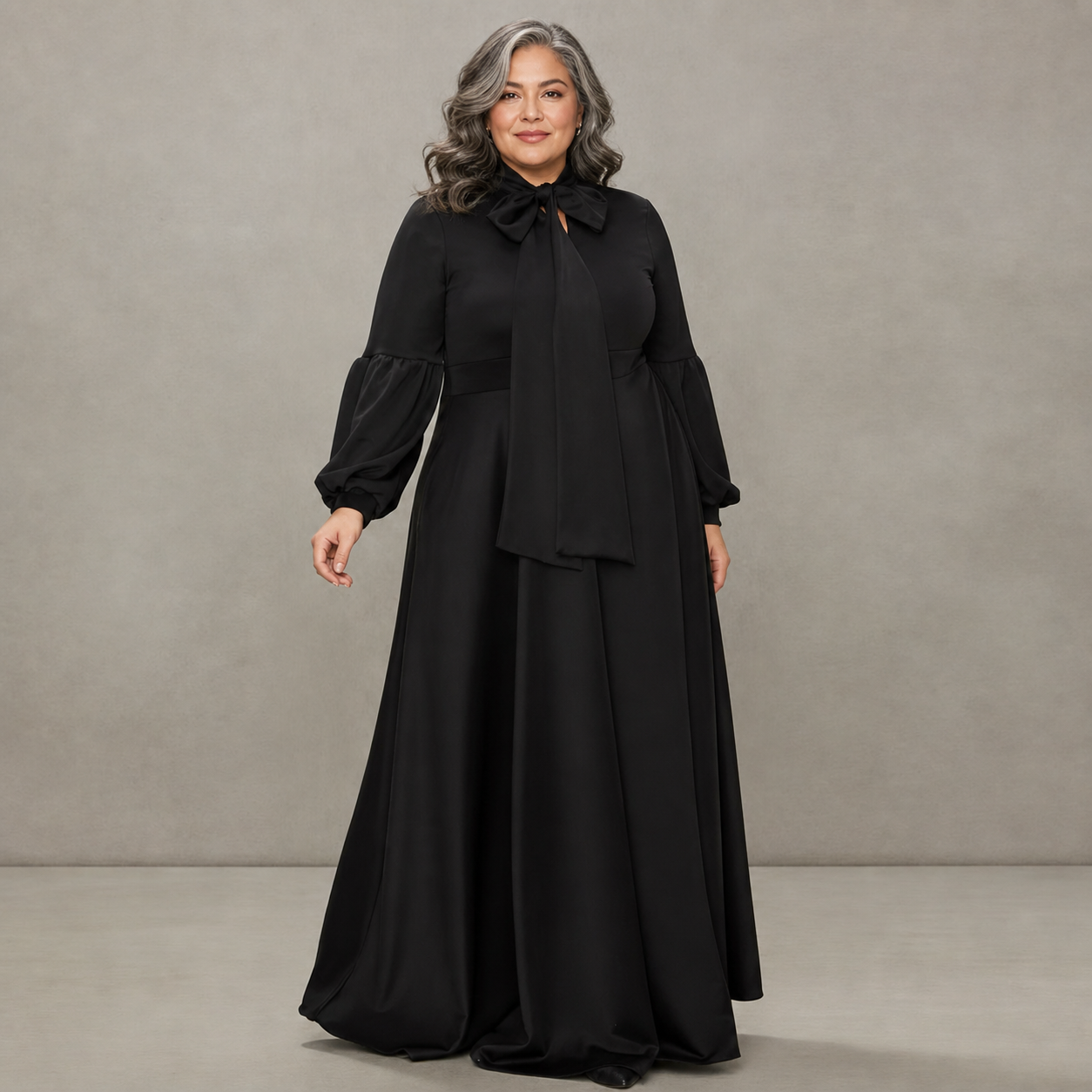 Plus Size Bella Donna Dress with Ribbon and Bishop Sleeves