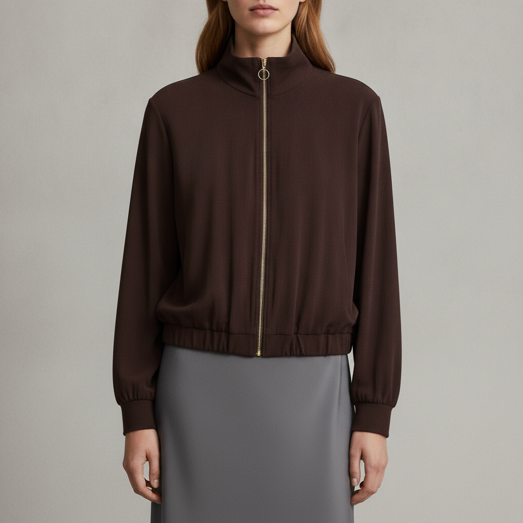 ASOS DESIGN volume drape zip up top in brown - part of a set