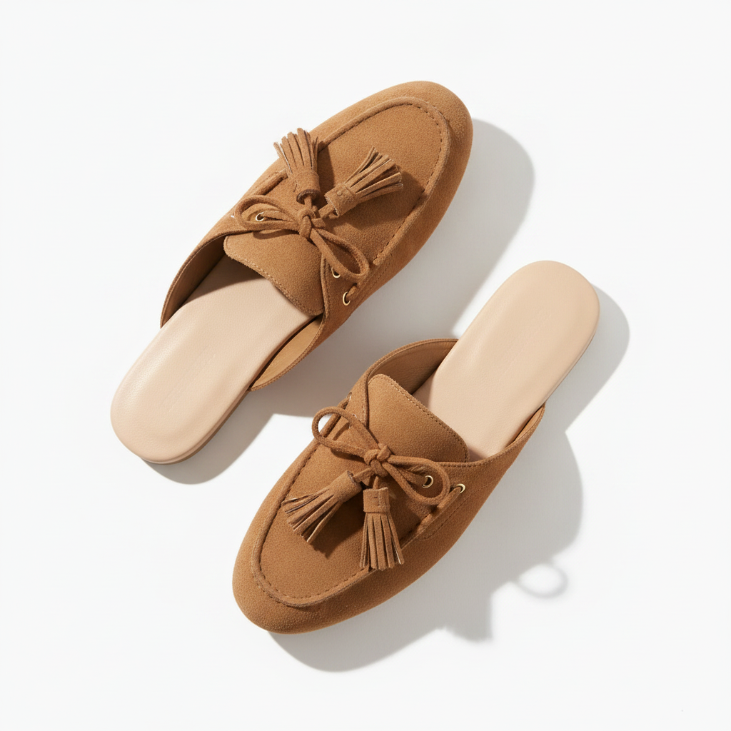 Vegan Suede Tassel Moc Mules