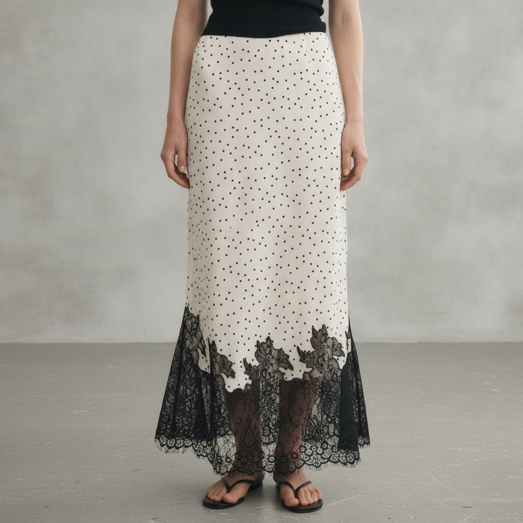 Women's Light dusty blue Lace-Trimmed Skirt