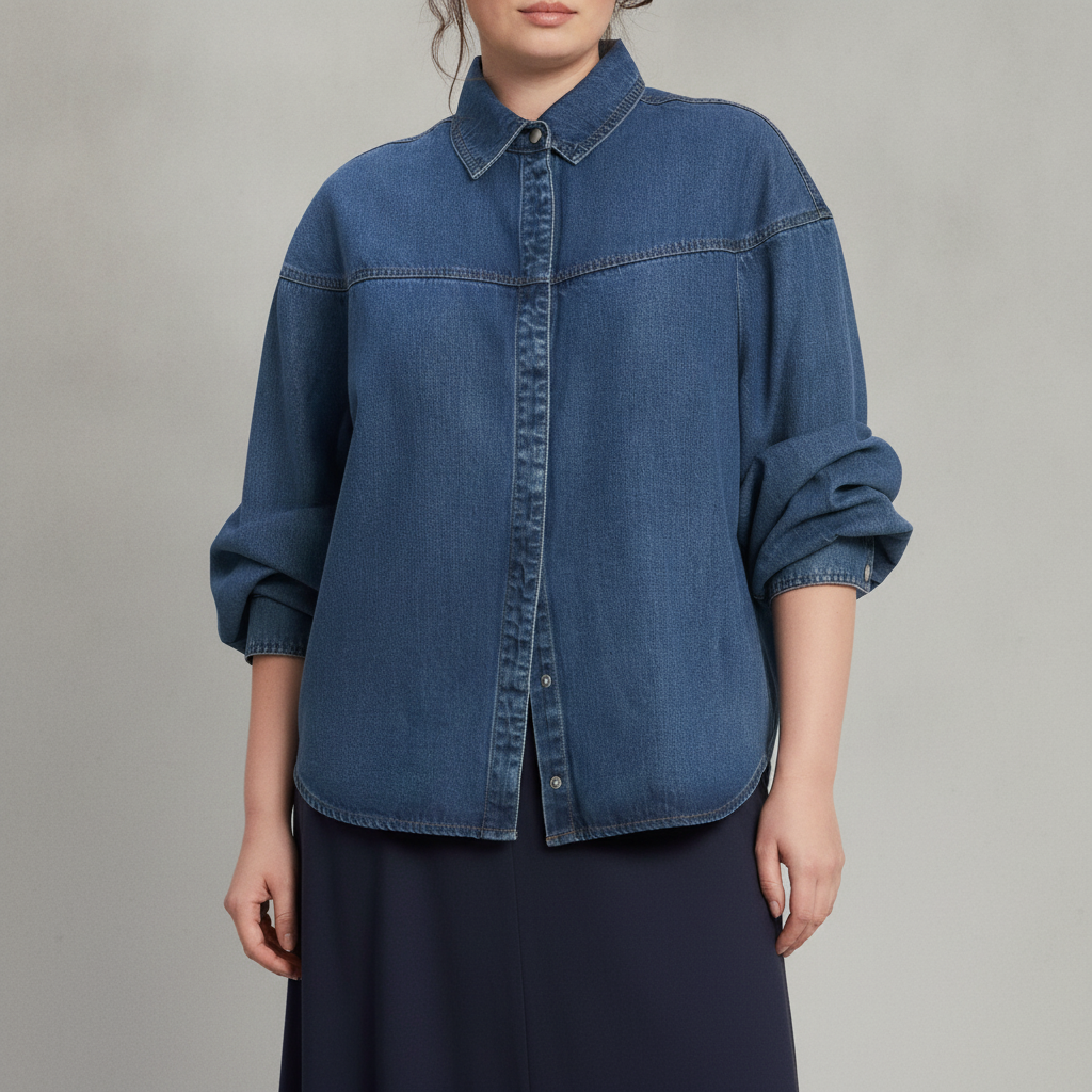 FLYING TOMATO Western Long Sleeve Denim Shirt - Plus - Indigo Denim