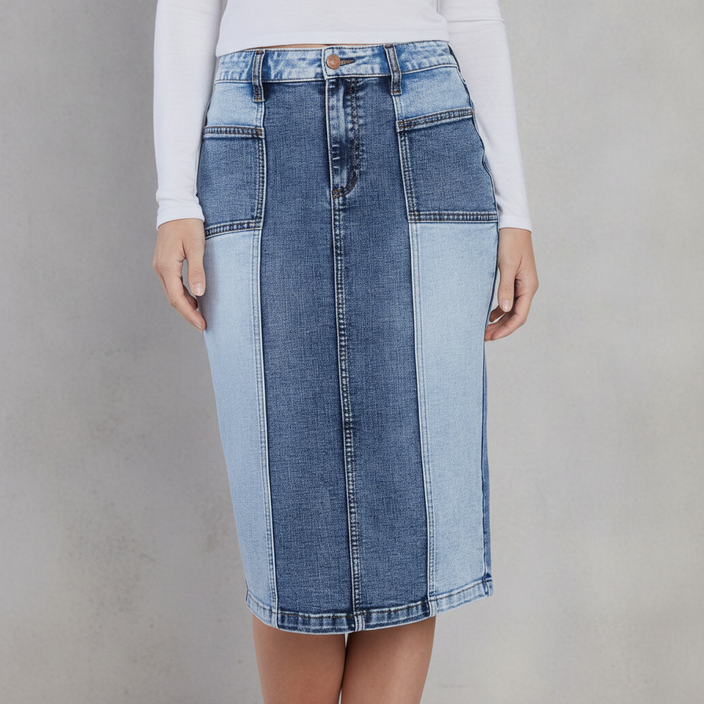 Pieced Midi Denim Skirt