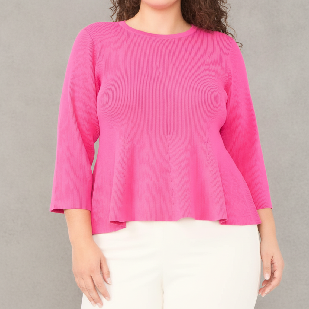 Halogen Rib Peplum Sweater - Plus - Rose Violet