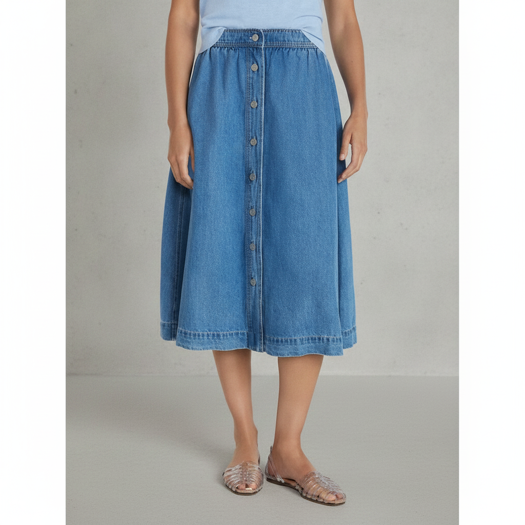 Time and Tru Women's Button Front Denim Midi Skirt, Sizes XS-XXXL