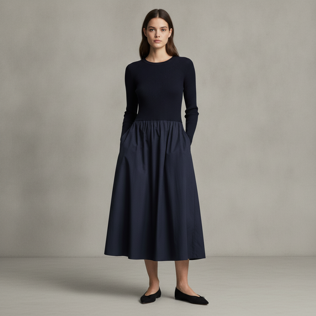 Mixed Media Drop-Waist Maxi Dress