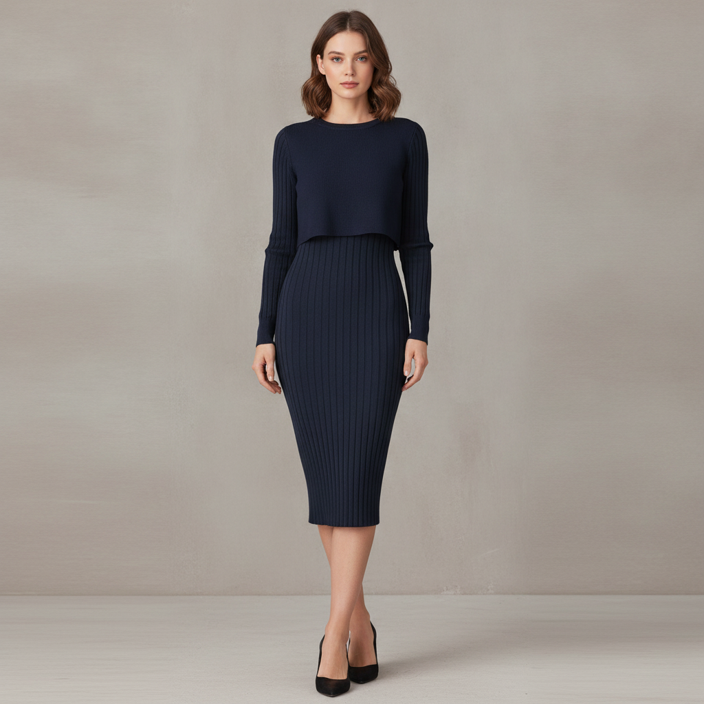 Ezbelle Women's Ribbed Knit Two-Piece Midi Dress Set