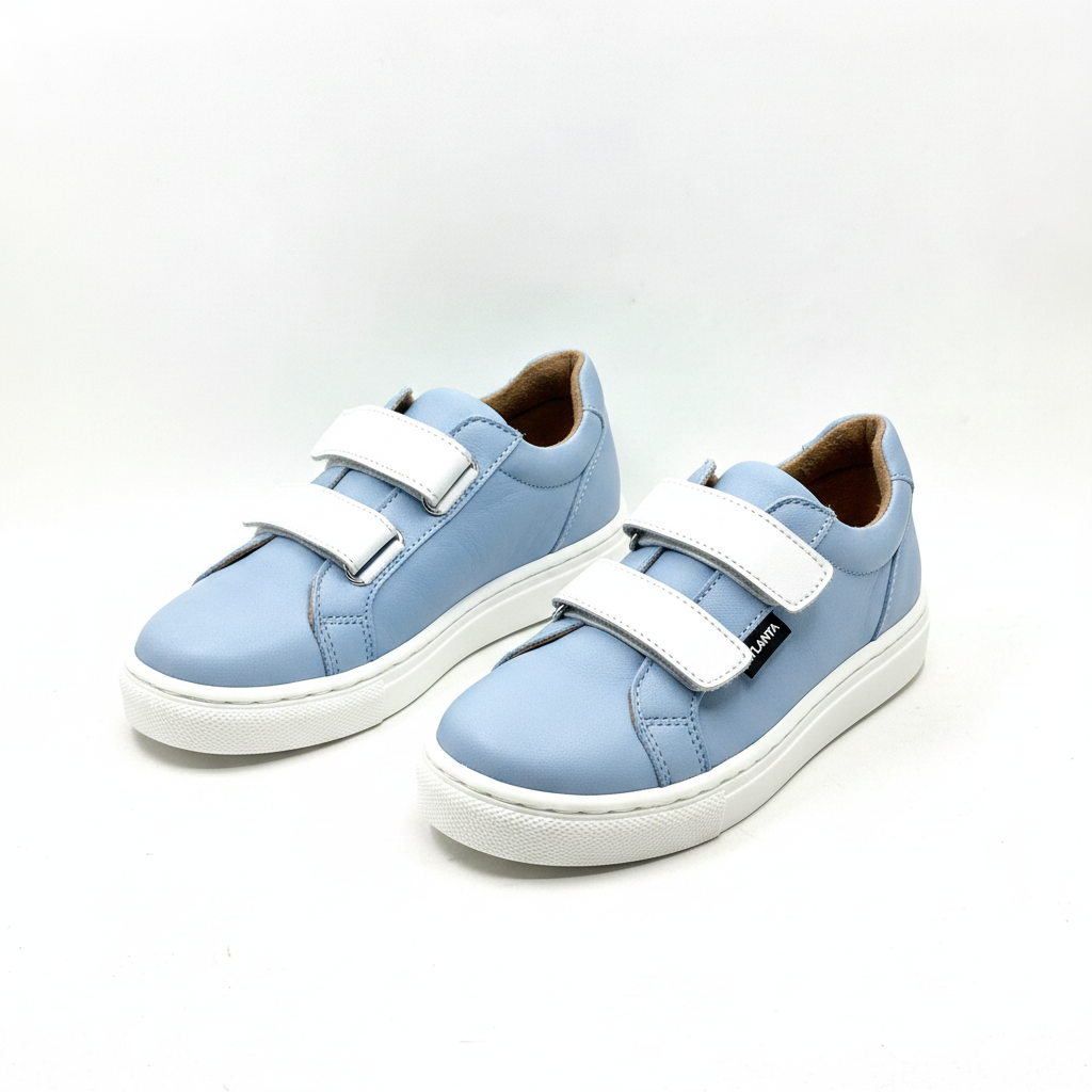 Atlanta Mocassin Sky Blue and White Double Velcro Sneaker