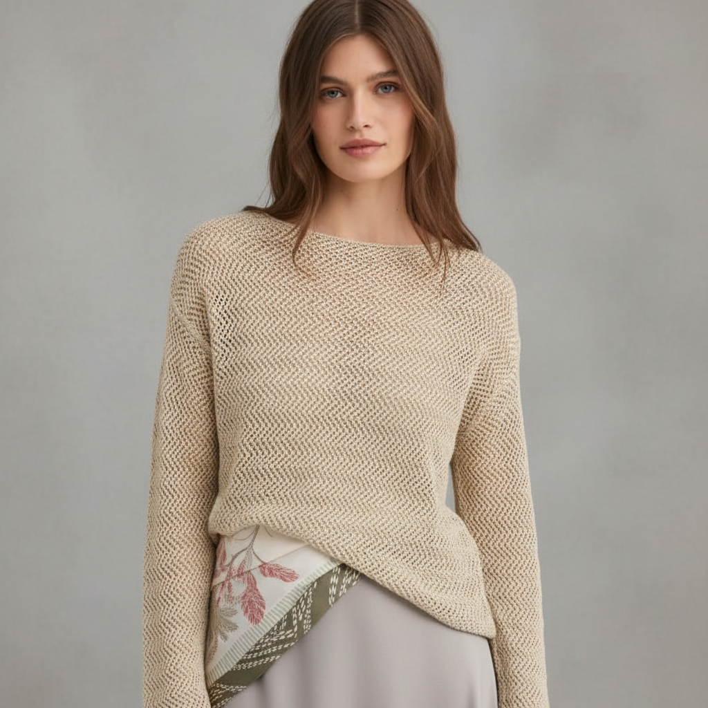 Shimmer Open Stitch Boatneck Sweater