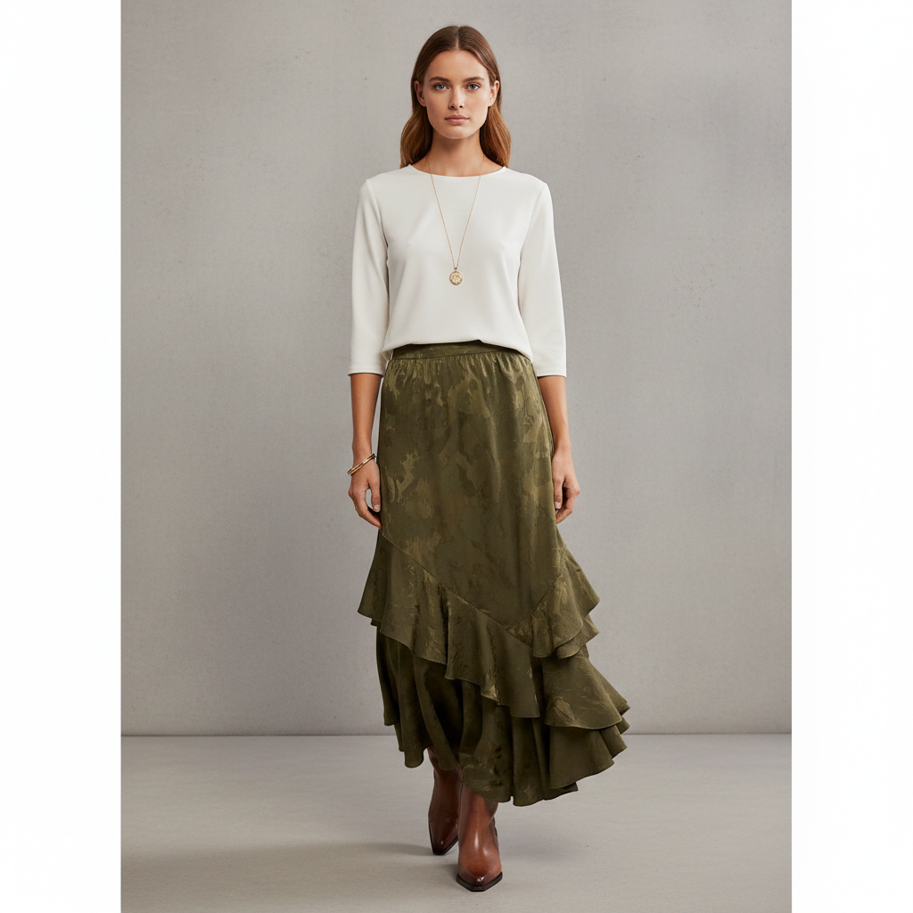 Promenade Jacquard Ruffle Maxi Skirt