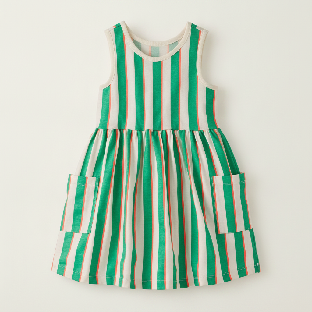 Hanna Andersson Sleeveless Playground Dress with Pockets - Go Green Multi Stripe