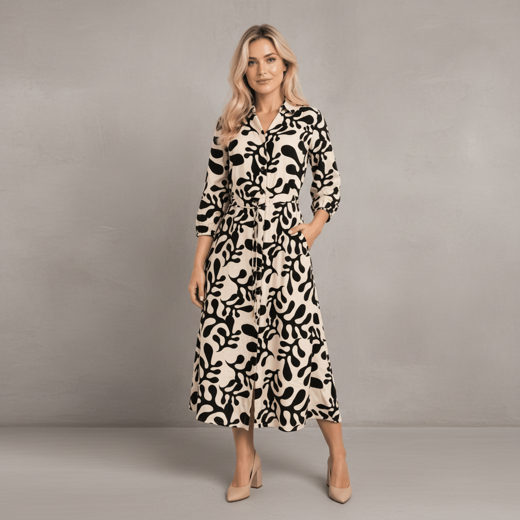 ’s Print Sleeve Long Midi Dress