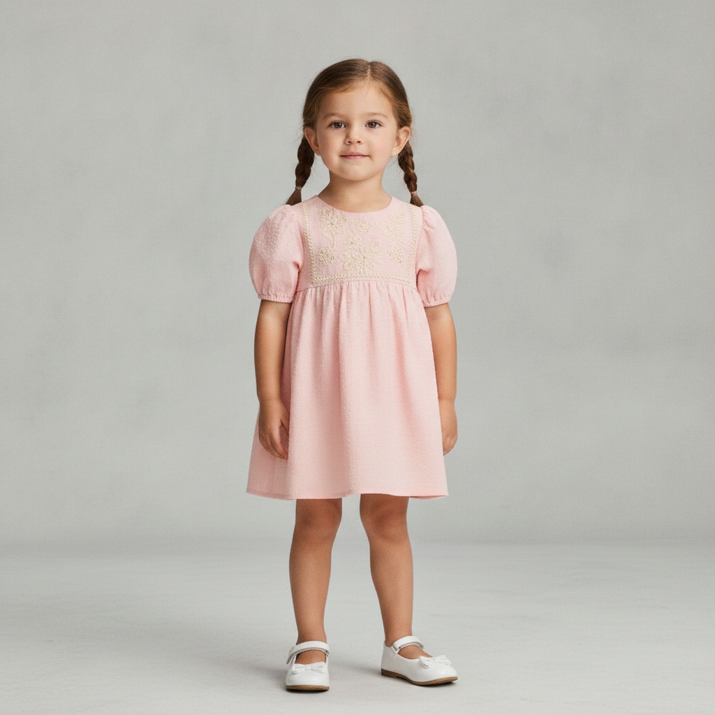 Toddler Girls' Floral Cording Short Sleeve Dress