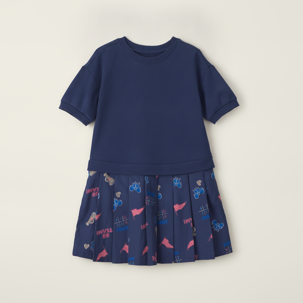 Girls School Spirit French Terry Layering Dress Navy Blue