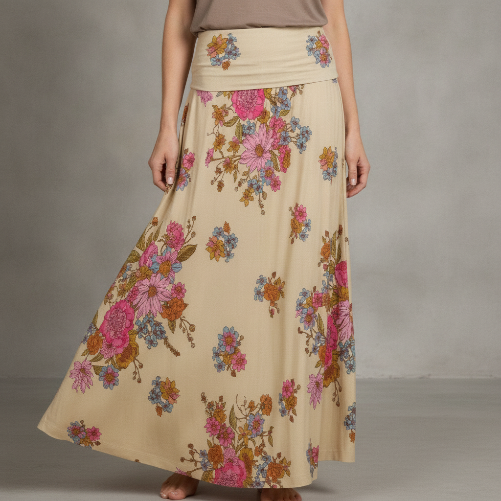 Live-In-It Knit "ButterSoft" Maxi Skirt - English Garden Cream