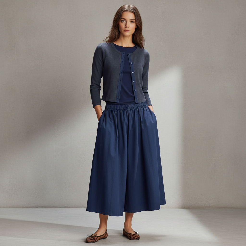 Tankaneo Sleeve Midi Knit Set - pictured with Navy Blue Abardsion Long Sleeve Fitted Shell
