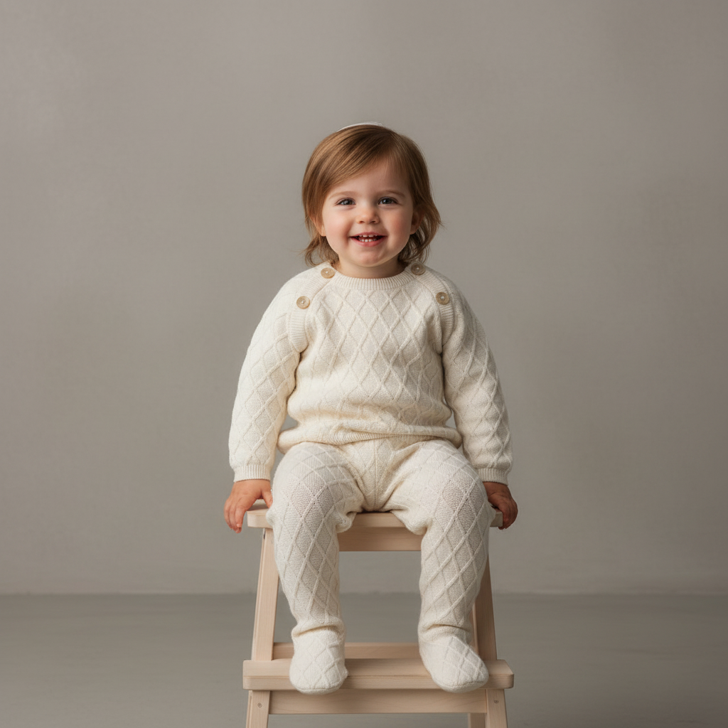 Diamond Knit Shoulder Snap Long Sleeve Sweater & Pant 2-Piece 2-Piece Set