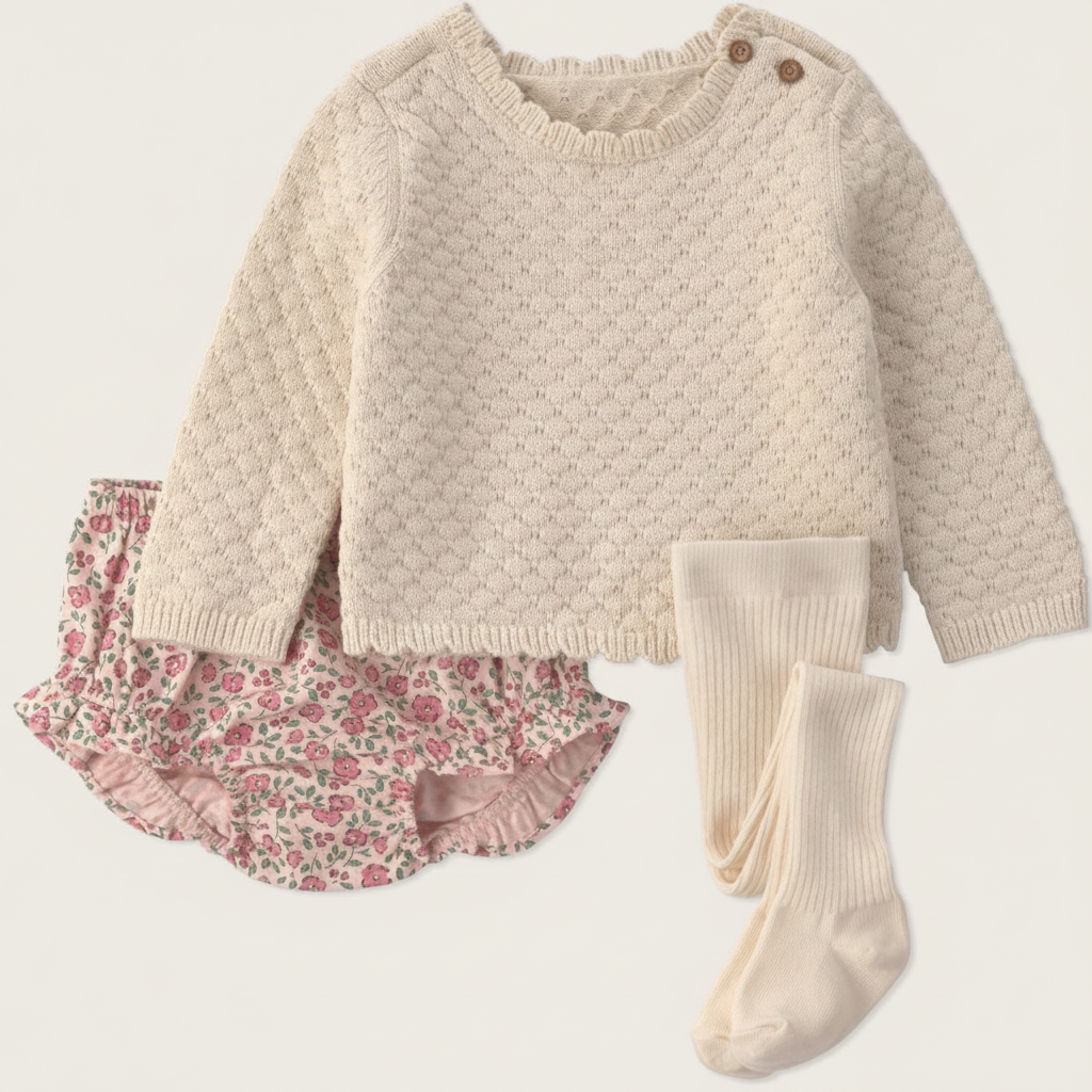 Carter's Just One You Floral Sweater, Bloomers & Tights Set - Ivory/Pink 18M