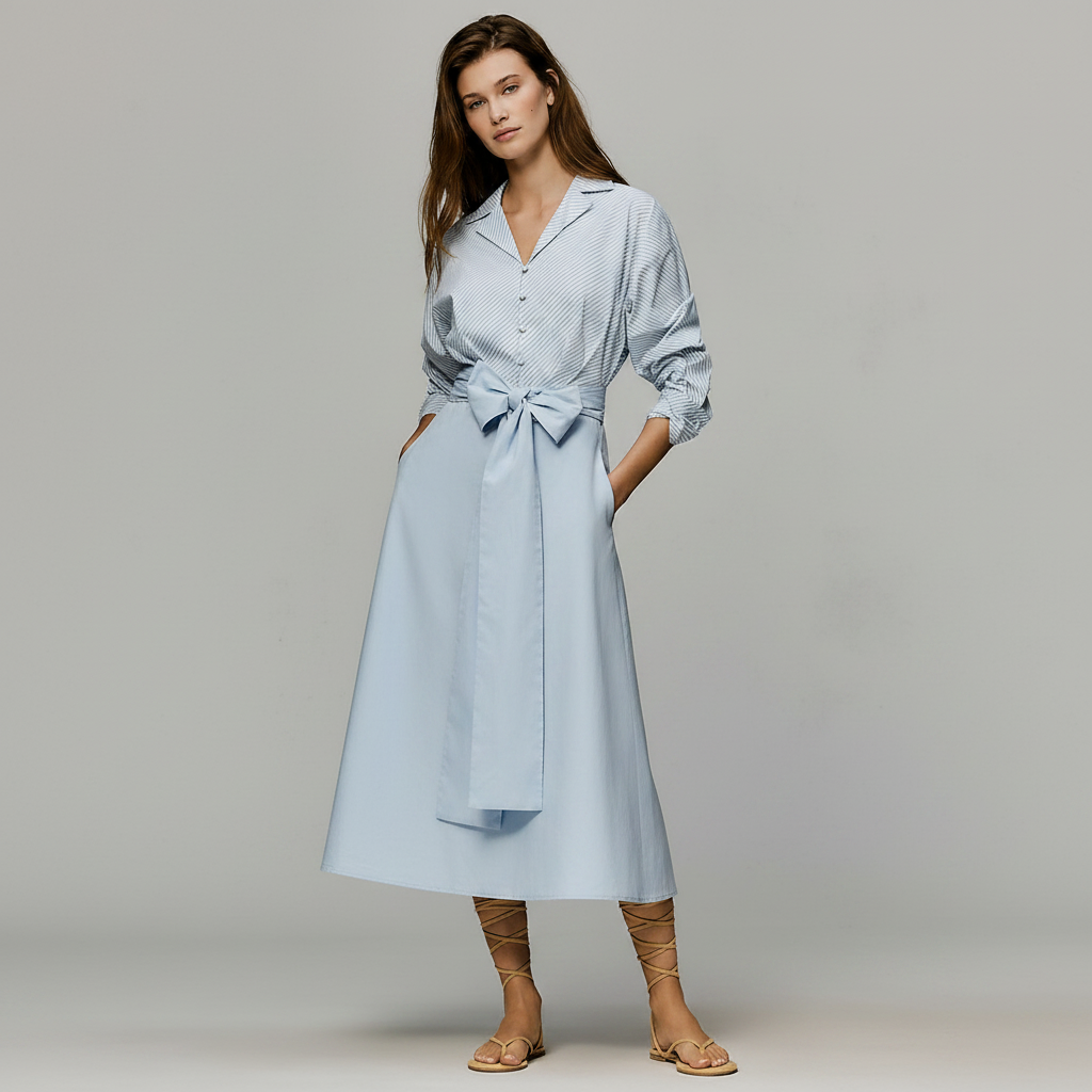 En Saison Cotton Wrap Shirt Dress