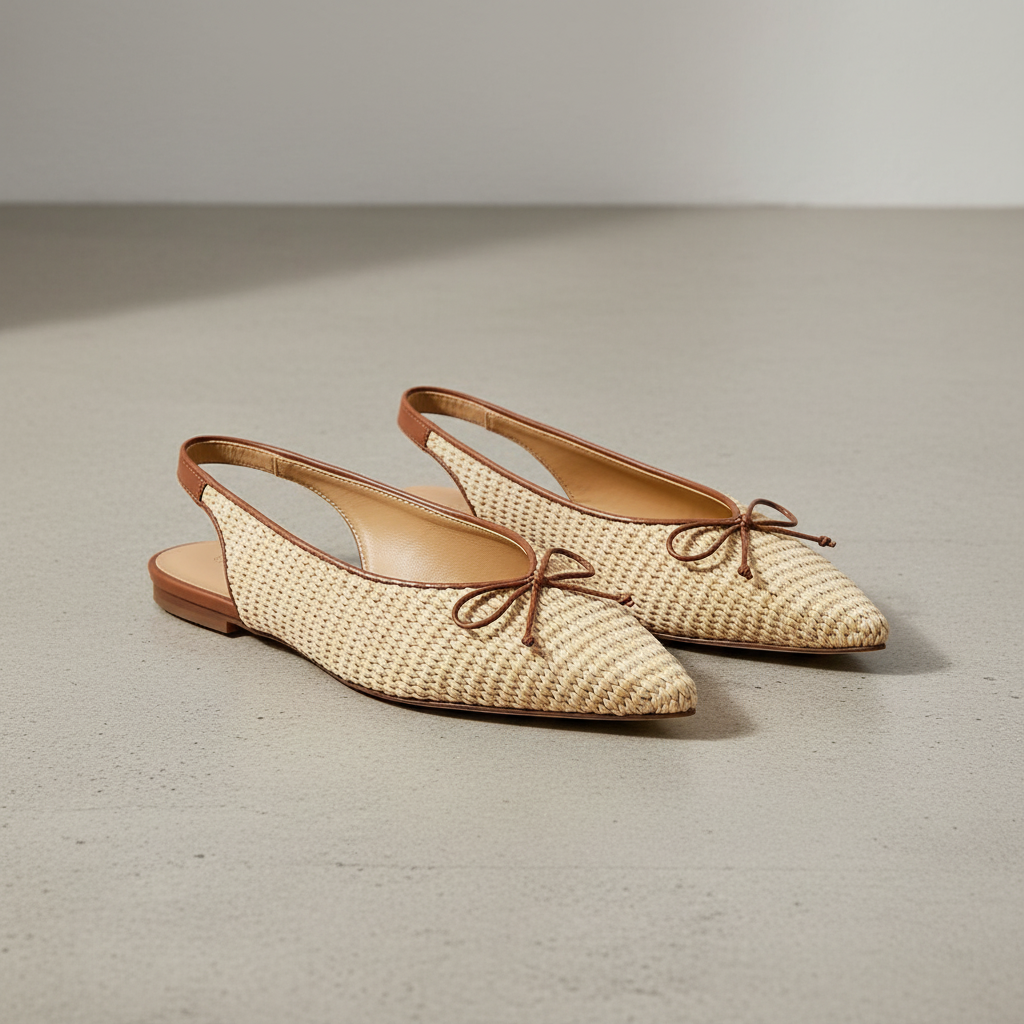 Weekend Collection Straw Bow Slingback Flat