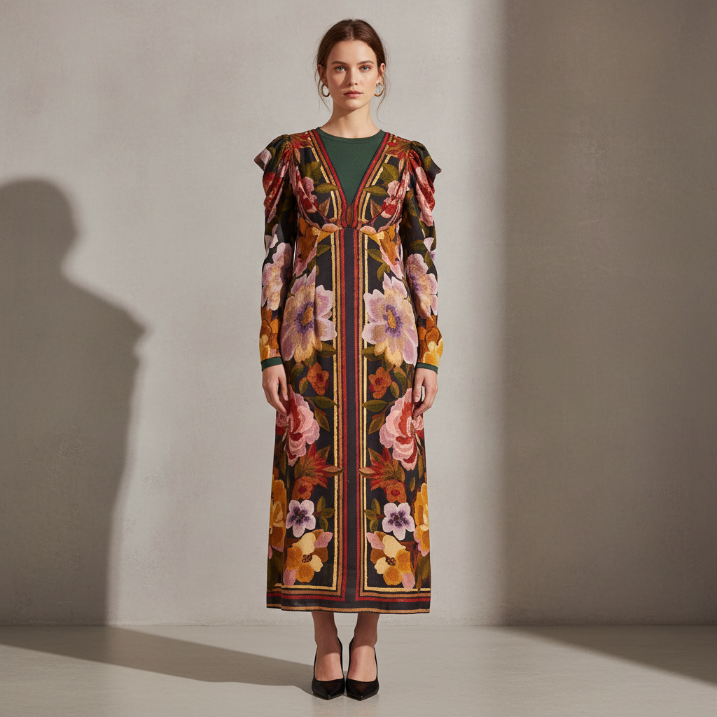 Keyhole Midi Dress - pictured with Dark Green 1 Abardsion Long Sleeve Fitted Shell