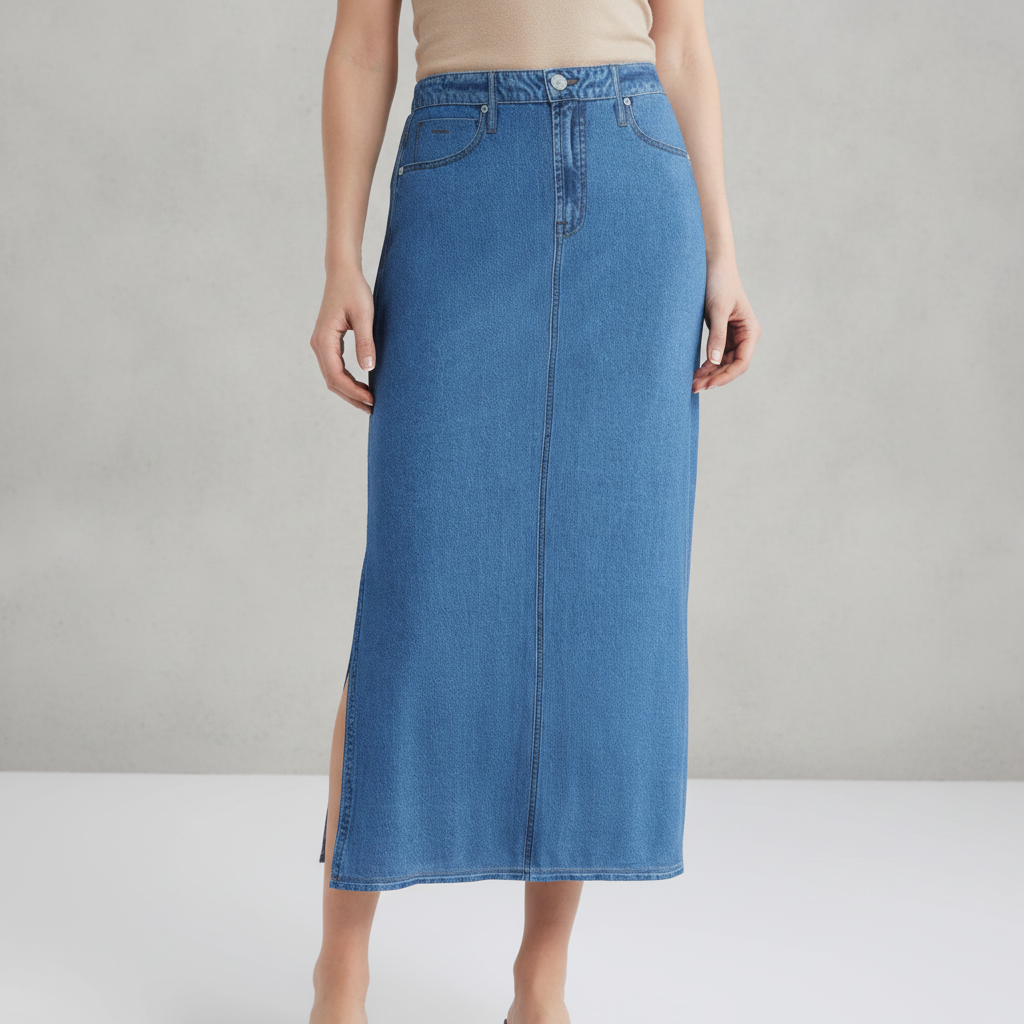 Denim Mesh Maxi Skirt