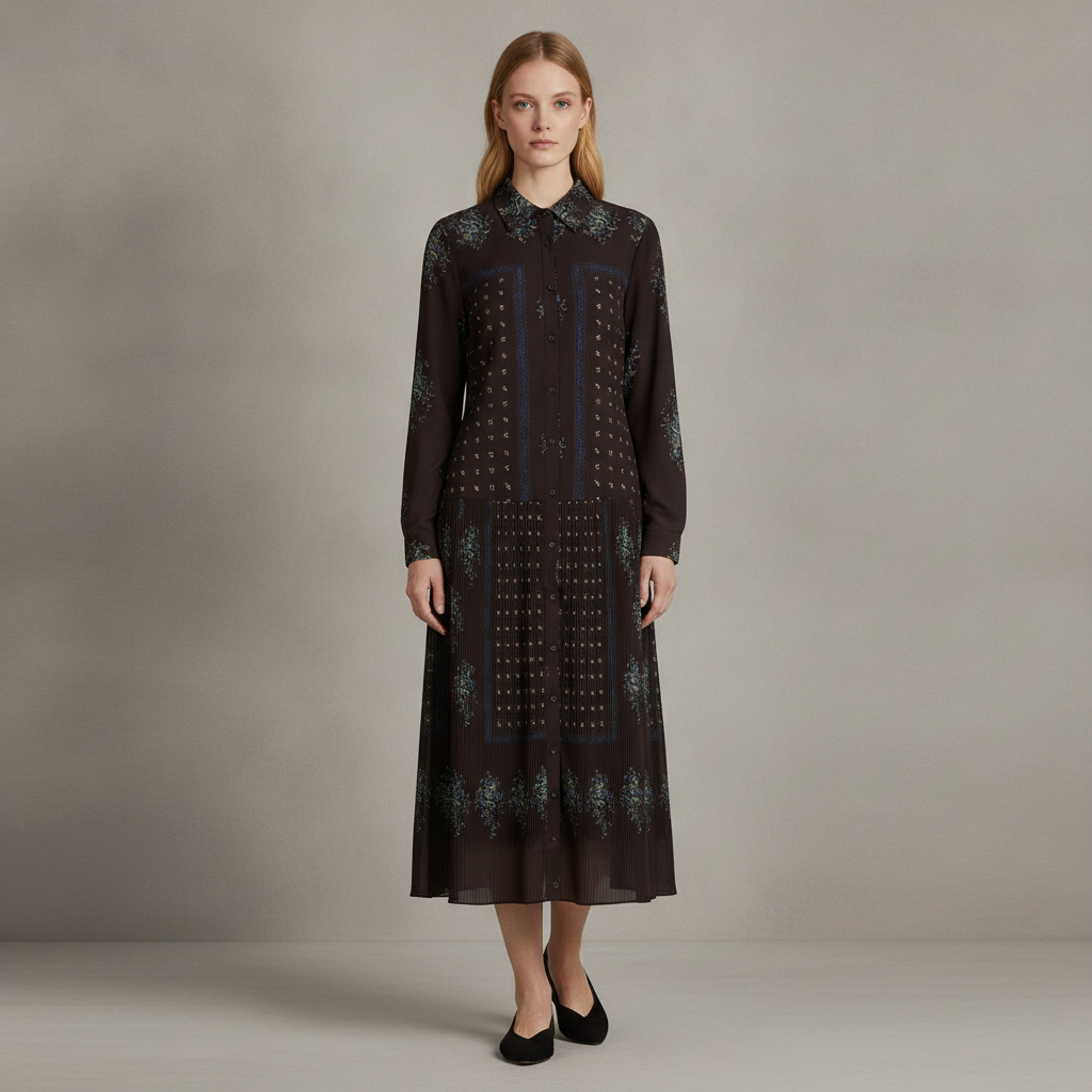 NOIR MOSAIC BUTTON-FRONT MIDI DRESS