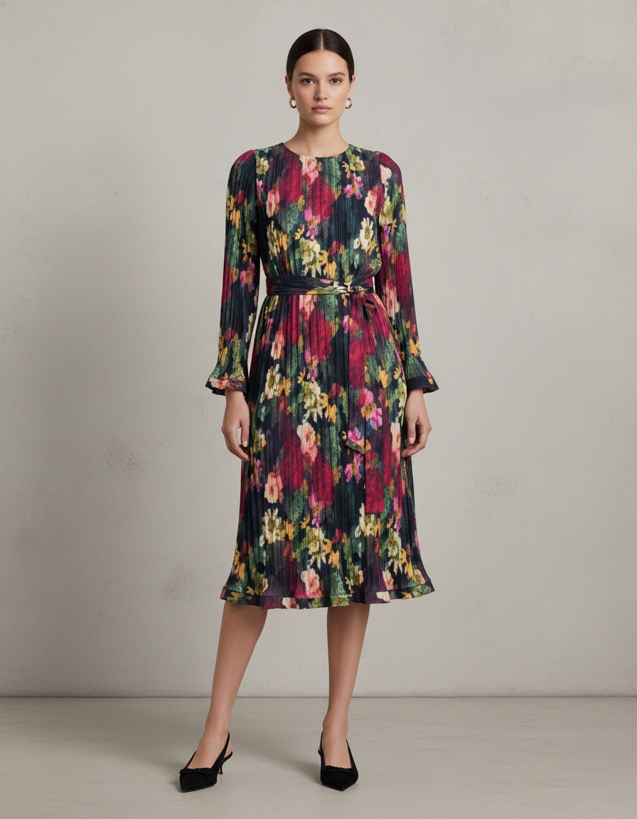 Round Neck Novelty Pleated Dress