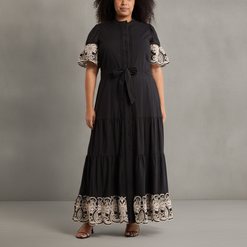 BY DESIGN South Hampton Maxi Dress - Plus - Black/Gardenia