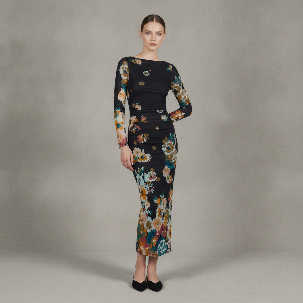 Lura Mesh Midi Dress | Vitet Floral