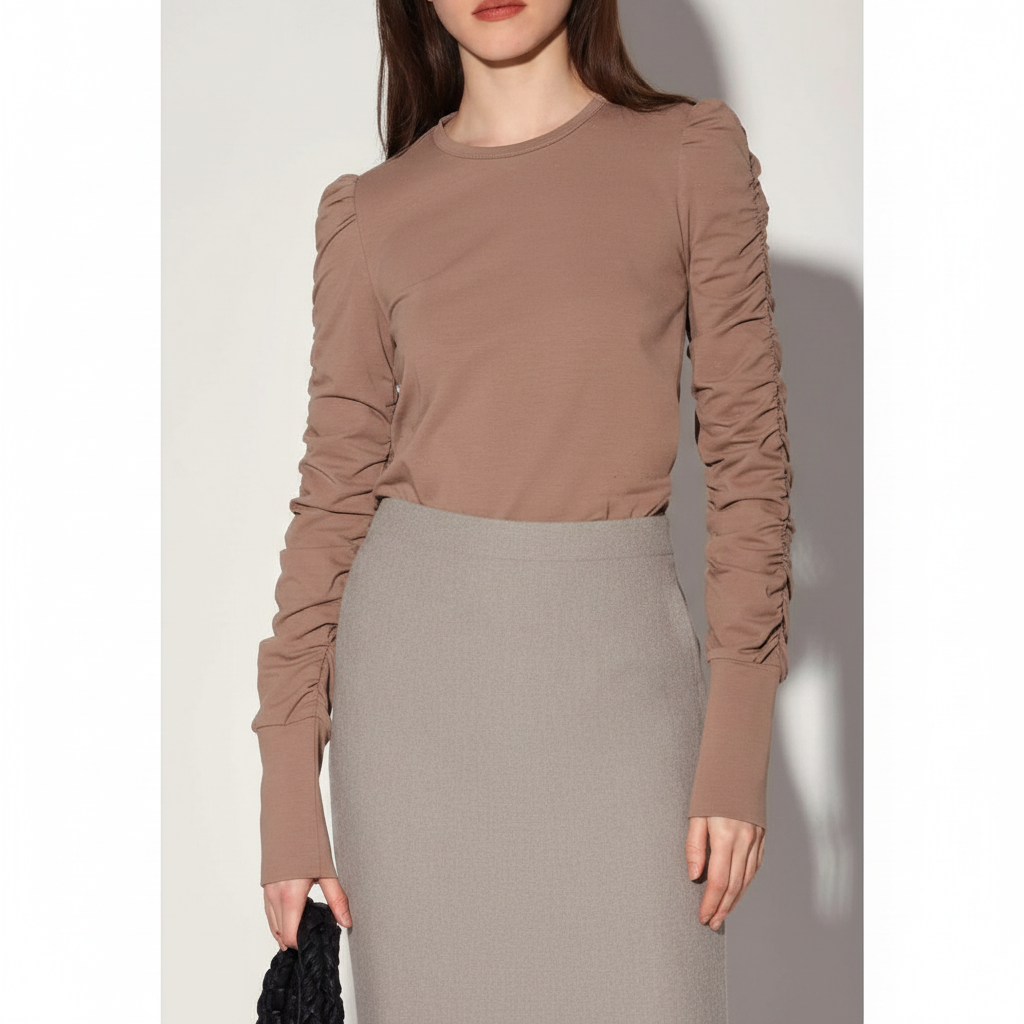 Dot Ruched Long Sleeve Top
