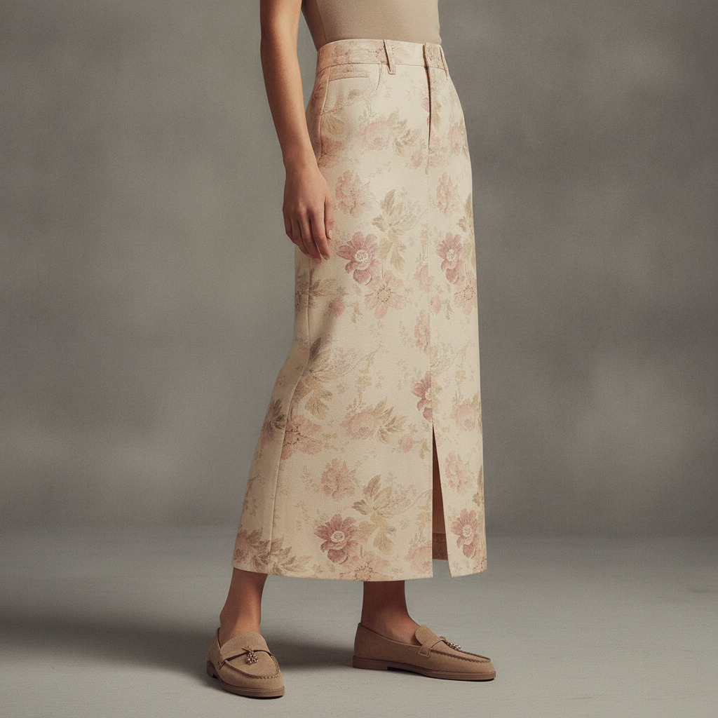 Straight Maxi Skirt- Vintage Floral Denim
