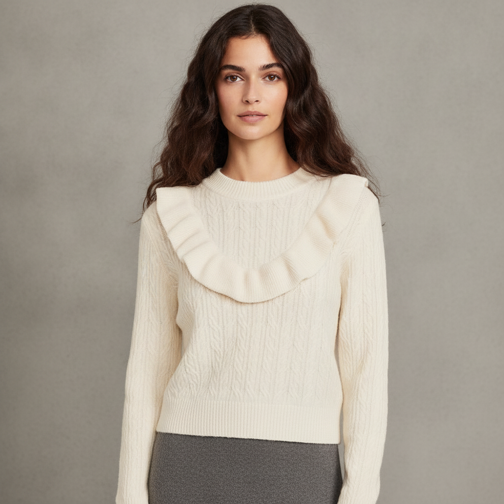 Wool-Blend Cropped Ruffle Sweater: Larger Sizes Only