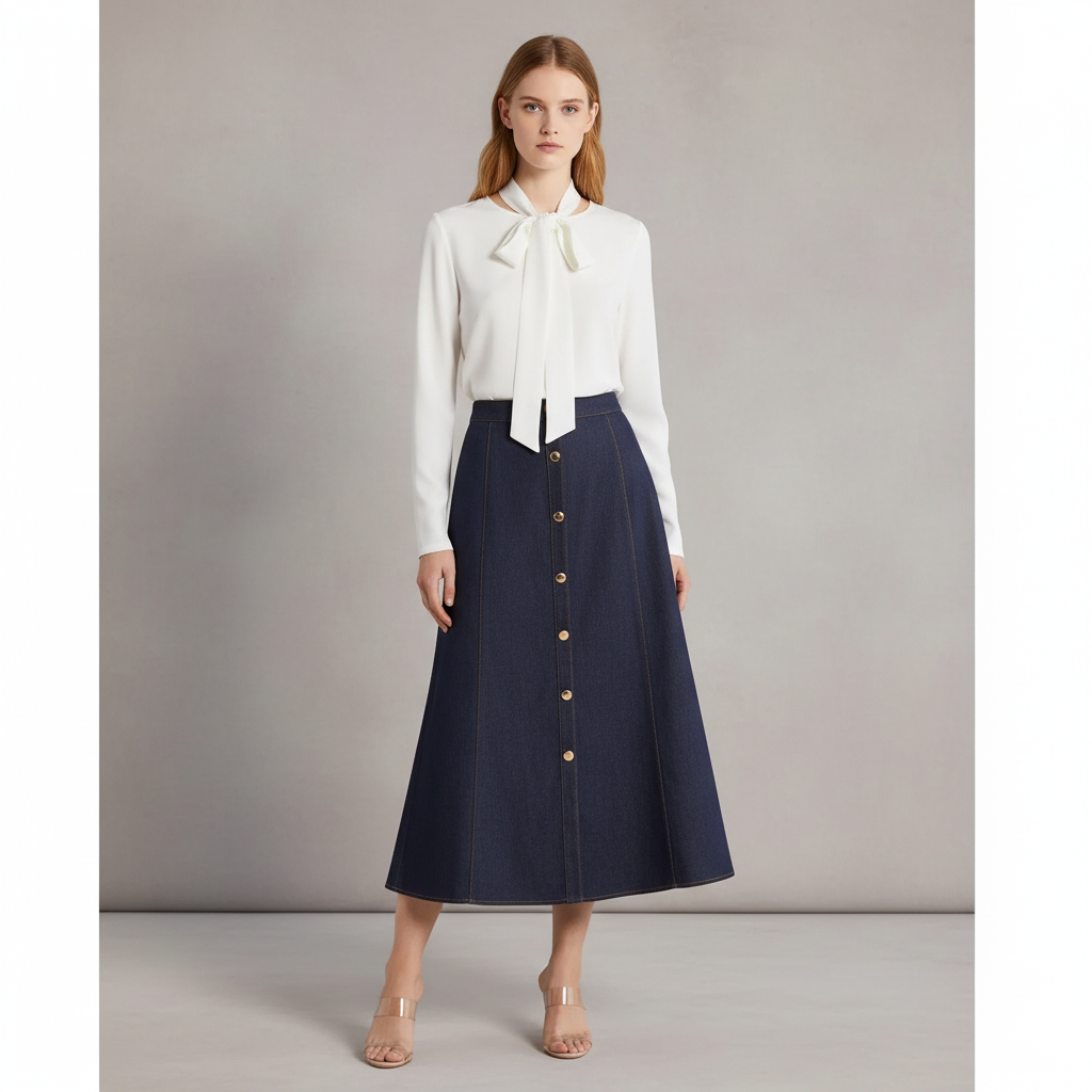 Belted Button Down Midi Skirt