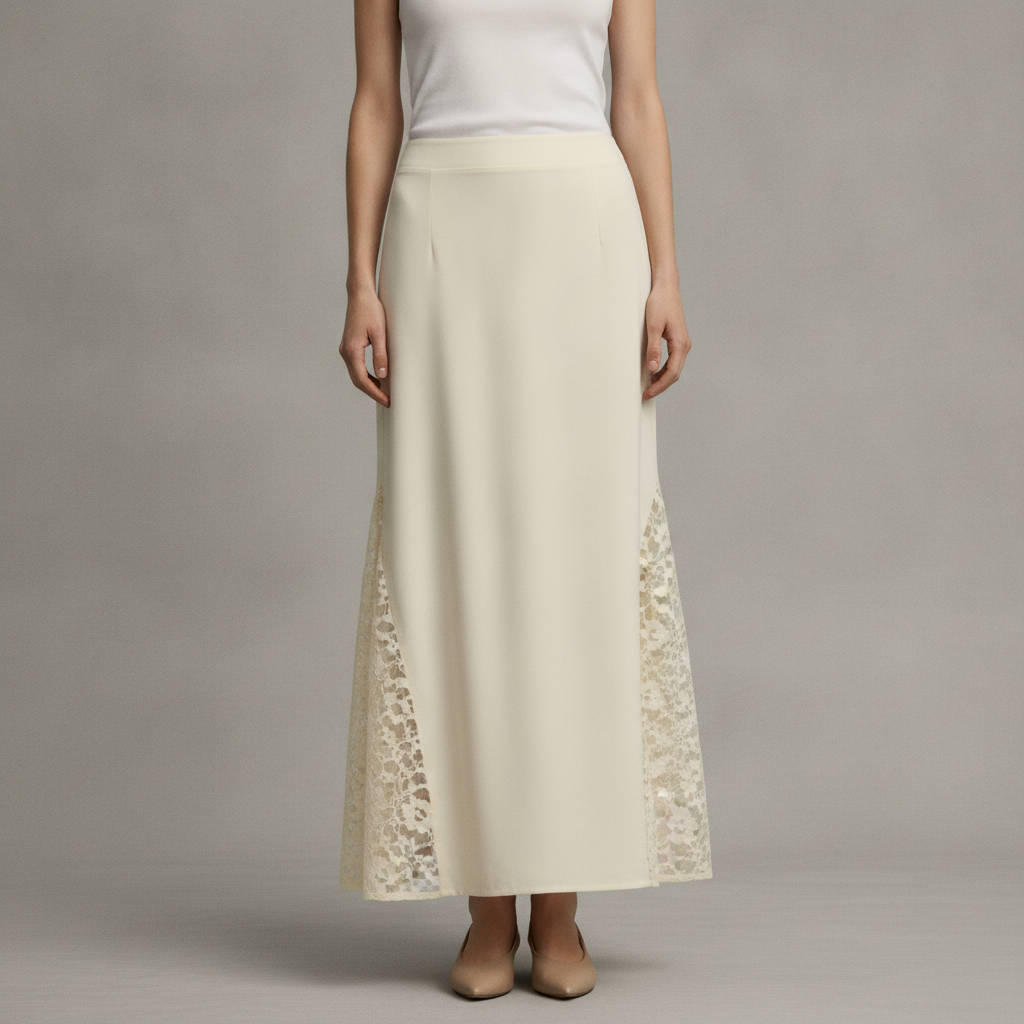 VISCOSE SKIRT WITH LACE PANELS