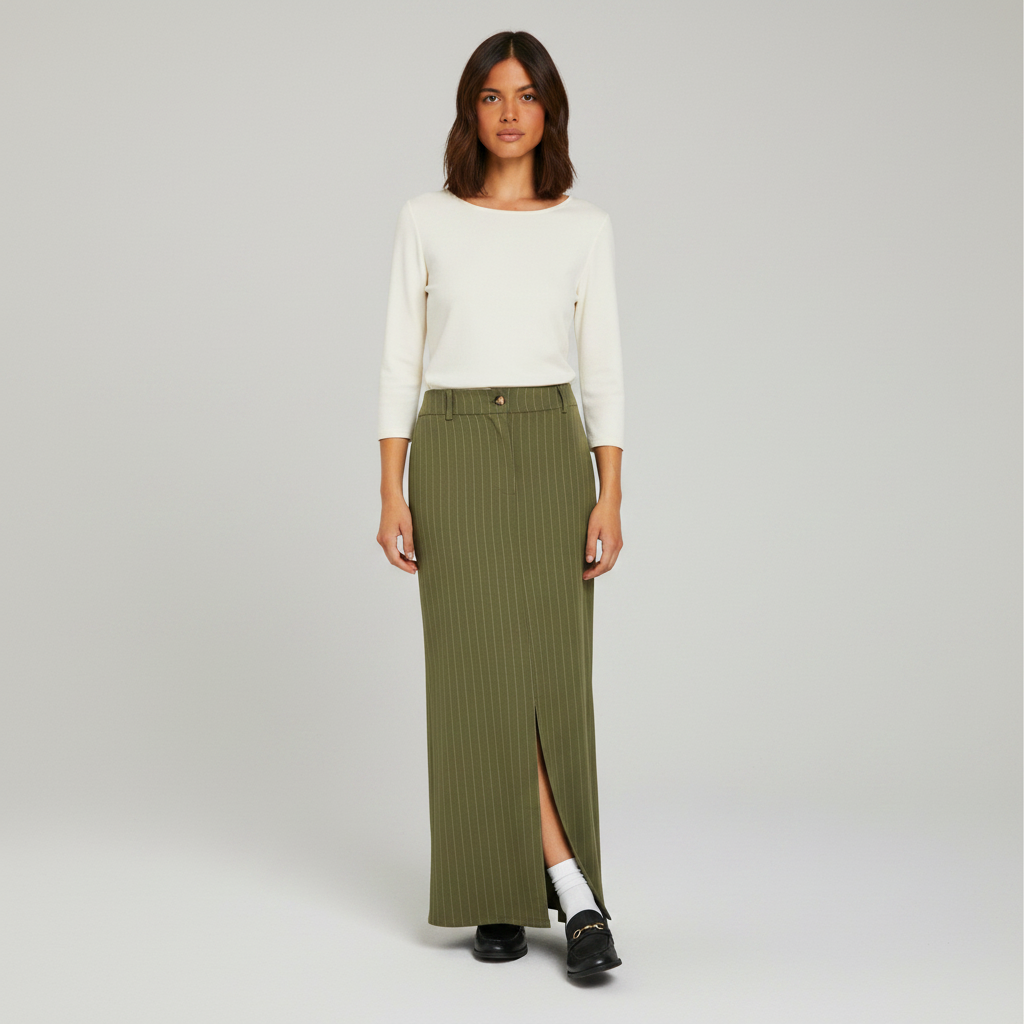 Pinstripe Split Front Column Maxi Skirt