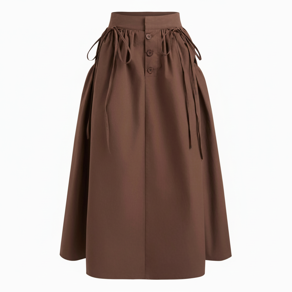 Cotton-blend Mid Rise Bowknot Maxi Skirt