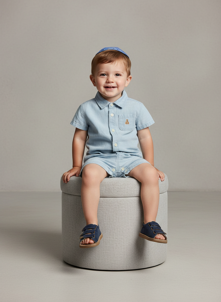 Baby Gingham Denim Colorblock Shorty One-Piece