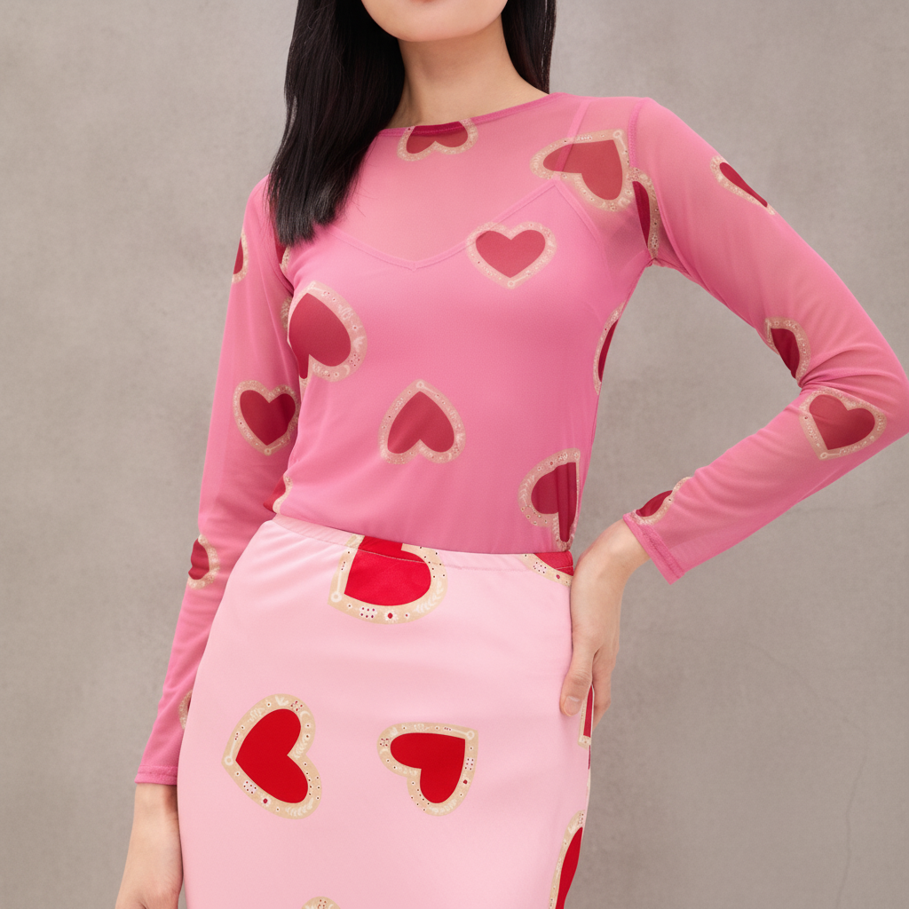 Never Fully Dressed Pink Hearts Mesh Top