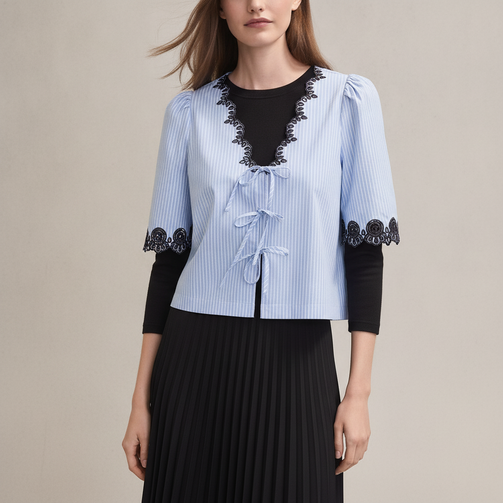 Striped Tie Front Top