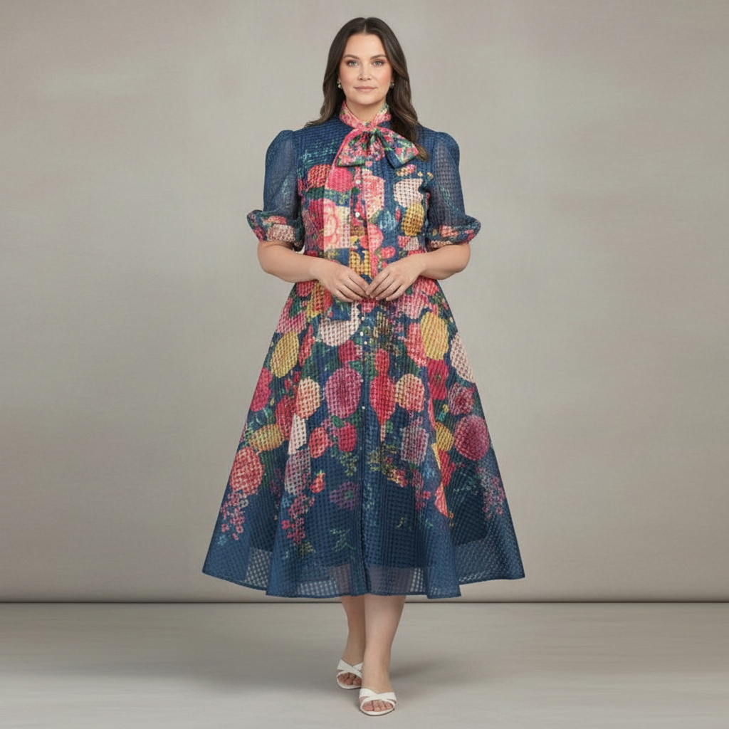 DALIA MACPHEE Plus Tie Neck Floral Maxi Dress