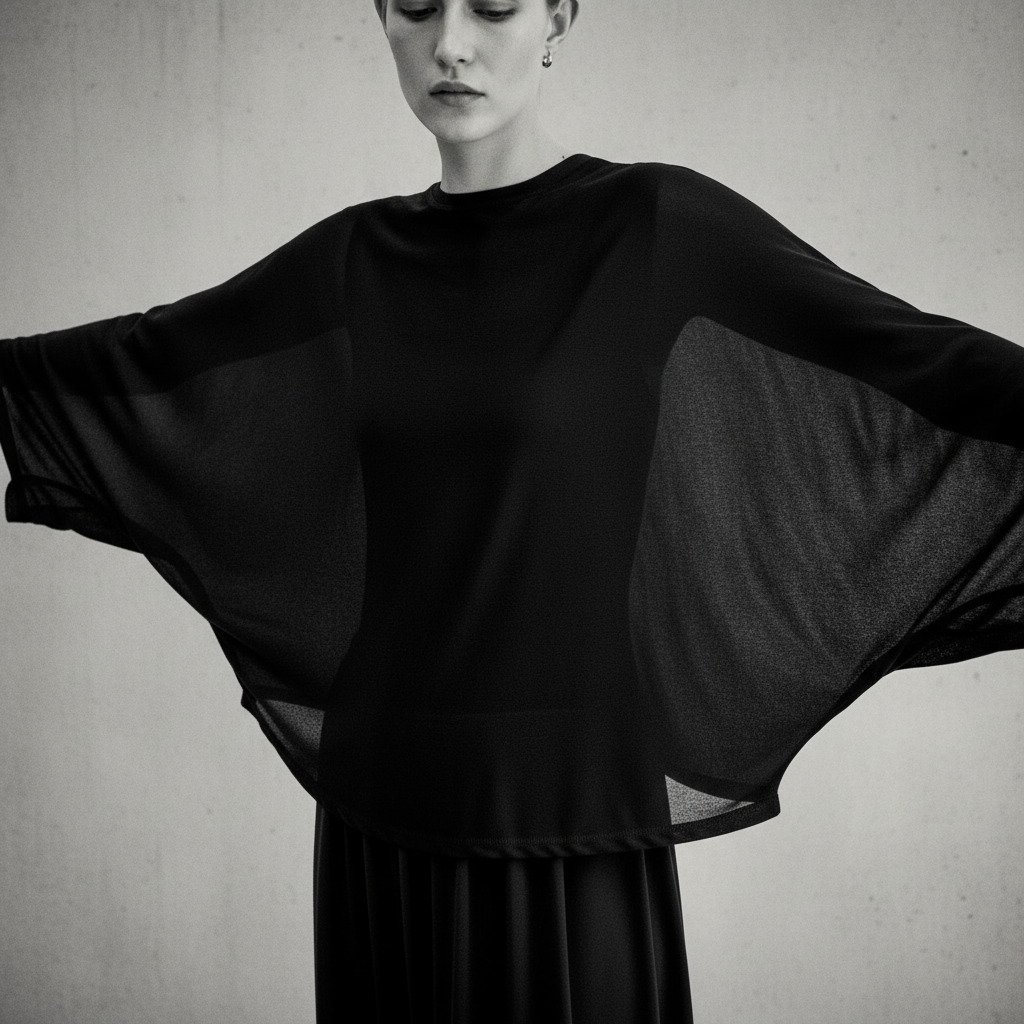 Batwing-sleeved jersey top-Shown with Shell - pictured with Black Abardsion Long Sleeve Fitted Shell