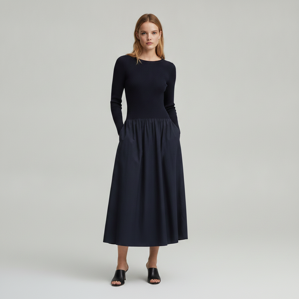 Mixed Media Drop-Waist Maxi Dress