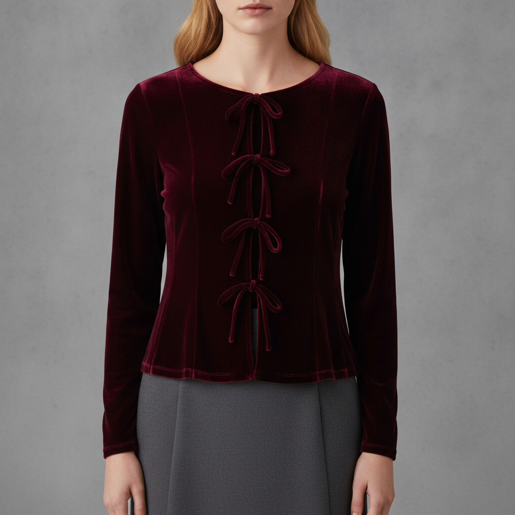 Velvet blouse with bows